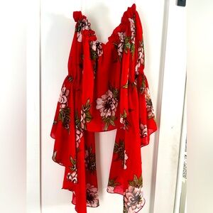 🛍️ Red Floral Off Shoulder Blouse Size M